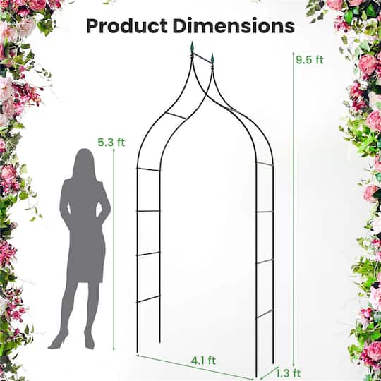 Costway 4.1ft. x 1.3ft. x 9.5ft. Garden Arbor with Multiple Side Crossbars Powder-Coated Metal Tubes